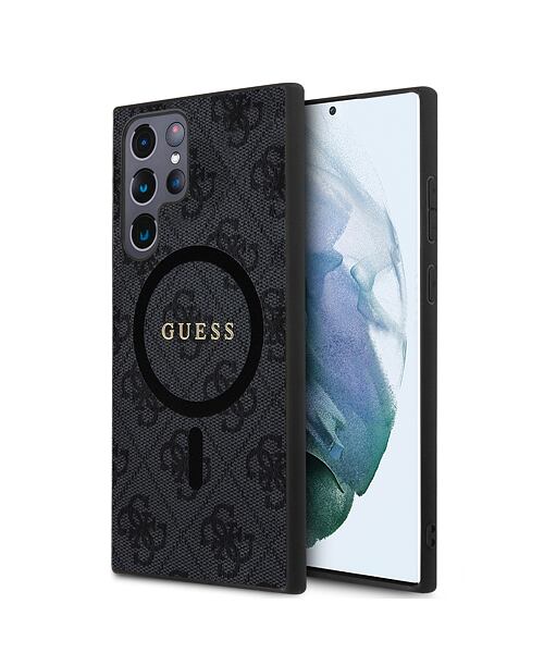 Guess PU Leather 4G Colored Ring MagSafe Zadní Kryt pro Samsung Galaxy S24 Ultra Black