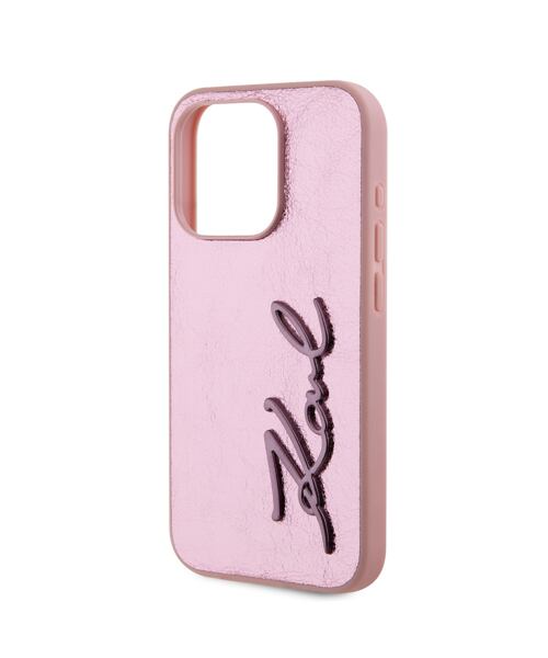 Karl Lagerfeld Wrinkled PU Signature Logo Zadní Kryt pro iPhone 15 Pro Pink