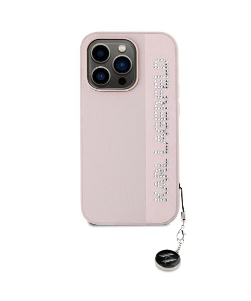 Karl Lagerfeld PU Saffiano Rhinestone Charm Zadní Kryt pro iPhone 15 Pro Max Pink