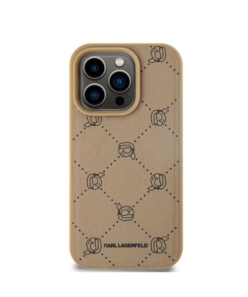 Karl Lagerfeld PU Karl Heads Pattern Magsafe Zadní Kryt pro iPhone 15 Pro Beige