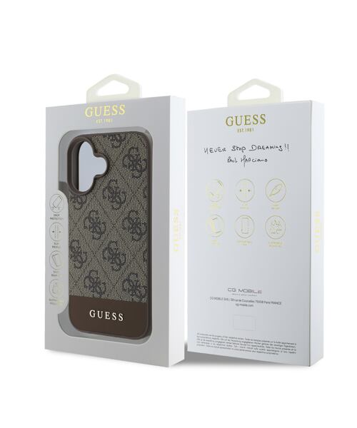 Guess PU 4G Stripe Zadní Kryt pro iPhone 16 Brown