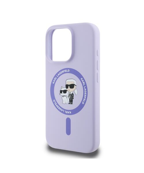 Karl Lagerfeld Liquid Silicone Karl and Choupette MagSafe Zadní Kryt pro iPhone 16 Pro Purple