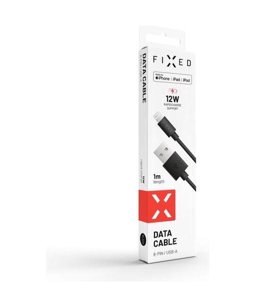 Datový a nabíjecí kabel FIXED s konektory USB/Lightning, 1 metr, MFI certifikace, černý