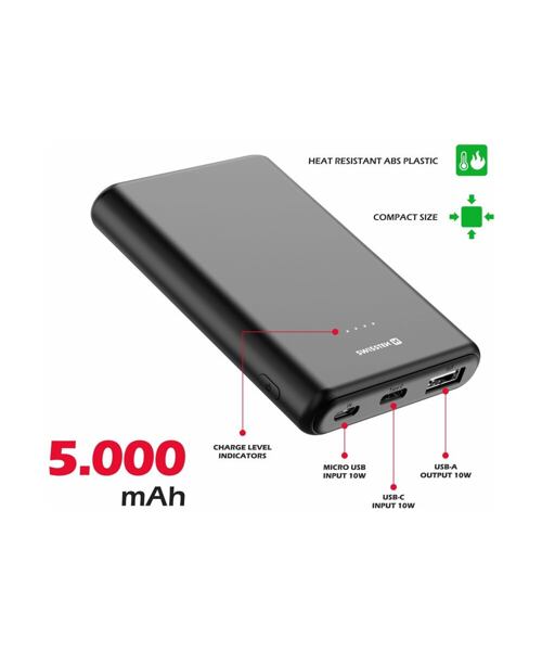 SWISSTEN POWER LINE POWER BANK 5000 mAh 10W BLACK