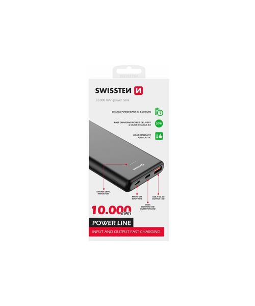 SWISSTEN POWER LINE POWER BANK 10000 mAh 20W POWER DELIVERY BLACK