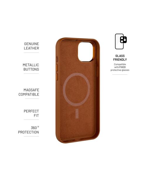 Kožený zadní kryt FIXED MagLeather s podporou MagSafe pro Apple iPhone 14, hnědý