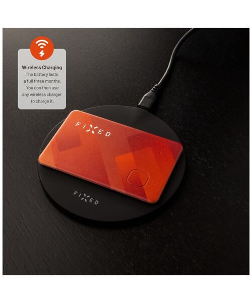 Smart tracker FIXED Tag Card s podporou Find My, bezdrátové nabíjení, oranžový