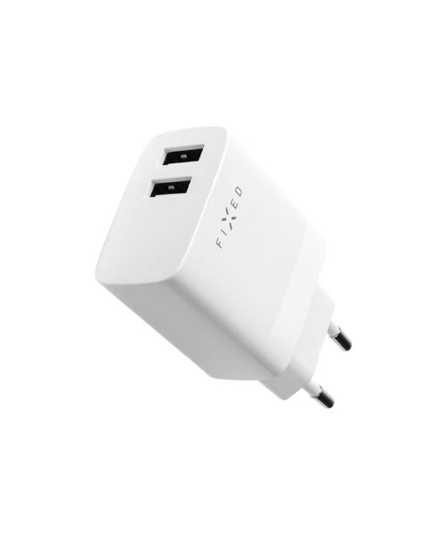 Set síťové nabíječky FIXED s 2xUSB výstupem a USB/USB-C kabelu, 1 metr, 17W Smart Rapid Charge, bílá
