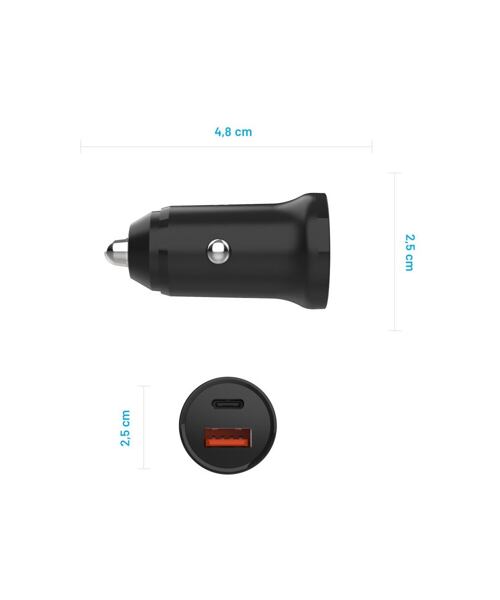 Autonabíječka FIXED s USB-C a USB výstupem a podporou PD, 20W, černá