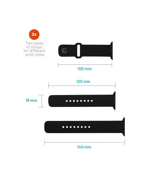 Set silikonových řemínků FIXED Silicone Sporty Strap pro Apple Watch 42/44/45/46mm, černý