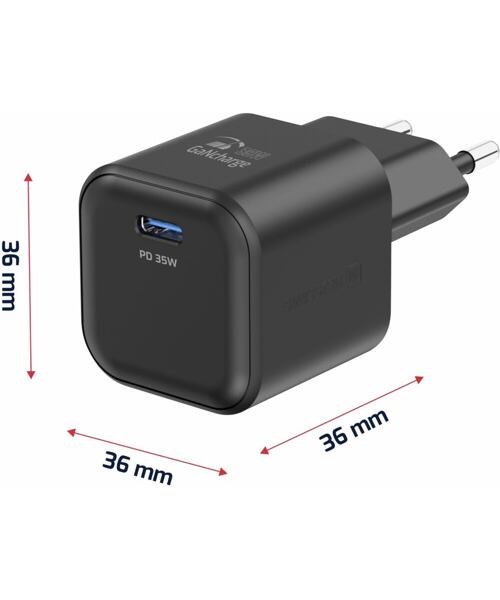 SWISSTEN SÍŤOVÝ ADAPTÉR GaN 1x USB-C 35W POWER DELIVERY ČERNÝ + DATOVÝ KABEL USB-C/USB-C 1,2 M ČERNÝ