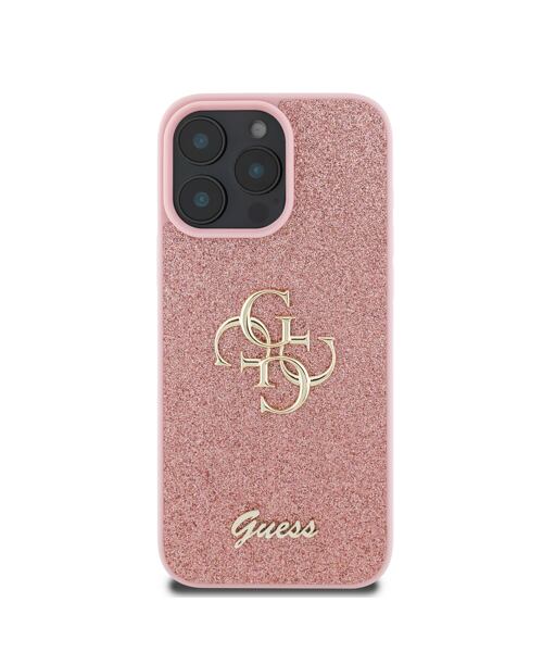 Guess PU Fixed Glitter 4G Metal Logo Zadní Kryt pro iPhone 16 Pro Pink