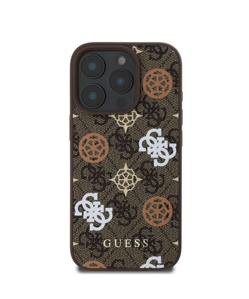 Guess PU 4G Peony MagSafe Zadní Kryt pro iPhone 16 Pro Brown