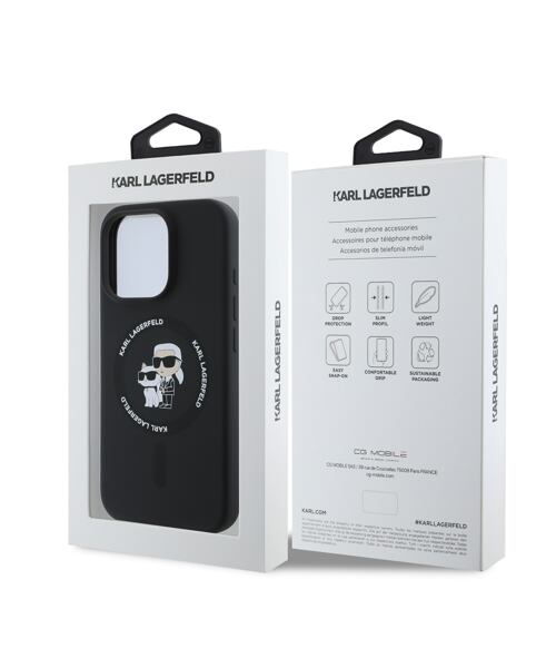 Karl Lagerfeld Liquid Silicone Karl and Choupette MagSafe Zadní Kryt pro iPhone 16 Pro Max Black