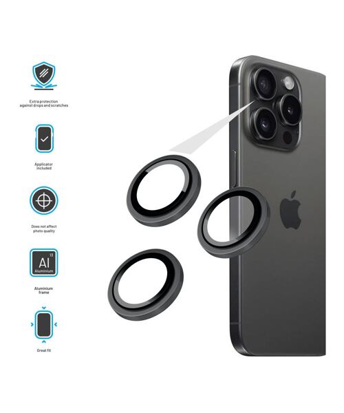 Ochranná skla čoček fotoaparátů FIXED Camera Glass pro Apple iPhone 16 Pro/16 Pro Max, černá