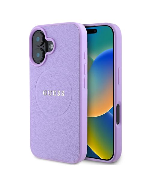 Guess PU Grained Classic Logo MagSafe Zadní Kryt pro iPhone 16 Purple