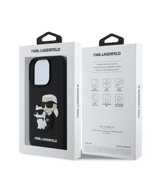 Karl Lagerfeld PU Saffiano Karl and Choupette Zadní Kryt pro iPhone 16 Pro Max Black