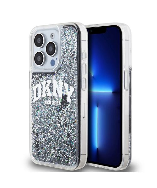 DKNY Liquid Glitter Arch Logo Zadní Kryt pro iPhone 15 Pro Black