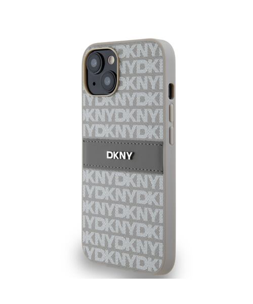 DKNY PU Leather Repeat Pattern Tonal Stripe Zadní Kryt pro iPhone 14 Beige