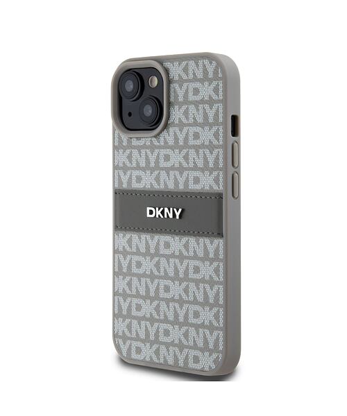 DKNY PU Leather Repeat Pattern Tonal Stripe Zadní Kryt pro iPhone 15 Beige