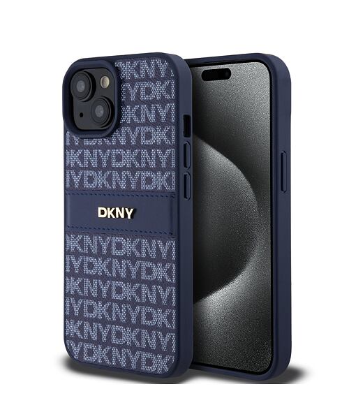 DKNY PU Leather Repeat Pattern Tonal Stripe Zadní Kryt pro iPhone 15 Blue