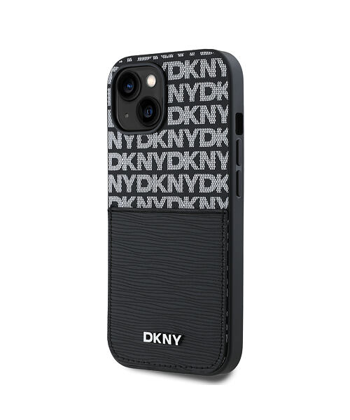 DKNY PU Leather Repeat Pattern Card Pocket Zadní Kryt pro iPhone 15 Black
