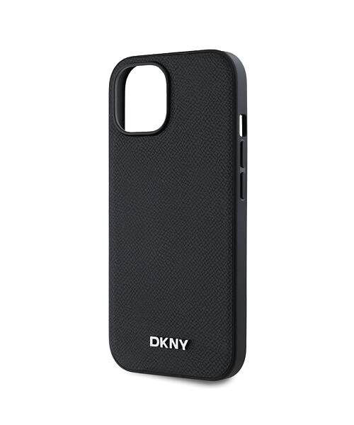 DKNY PU Leather Silver Metal Logo Magsafe Zadní Kryt pro iPhone 15 Black