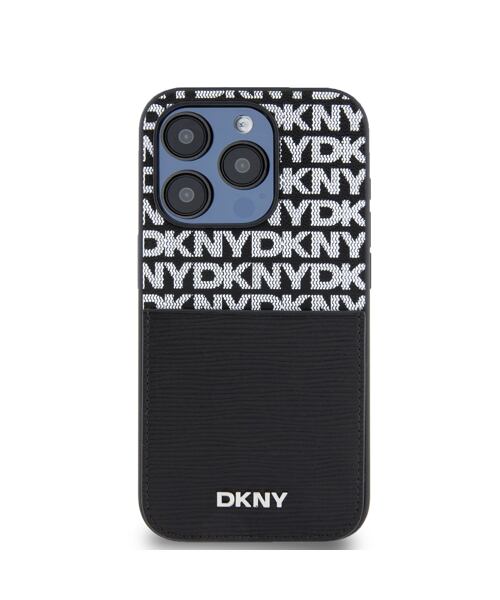 DKNY PU Leather Repeat Pattern Card Pocket Zadní Kryt pro iPhone 15 Pro Max Black