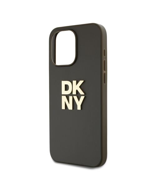 DKNY PU Leather Stack Logo Wrist Strap Zadní Kryt pro iPhone 15 Pro Max Brown