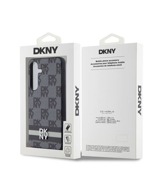 DKNY PU Leather Checkered Pattern and Stripe Zadní Kryt pro Samsung Galaxy S24+ Black