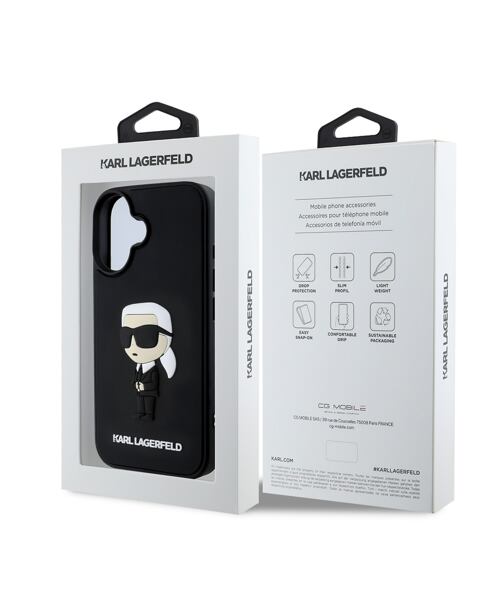 Karl Lagerfeld 3D Rubber Ikonik Zadní Kryt pro iPhone 16 Black