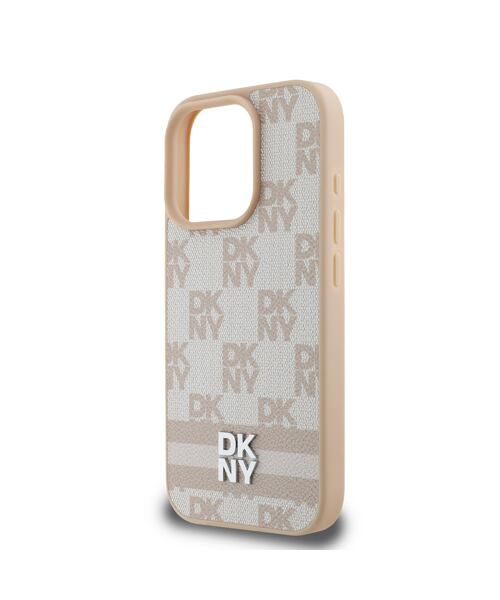 DKNY PU Leather Checkered Pattern and Stripe Zadní Kryt pro iPhone 16 Pro Max Pink