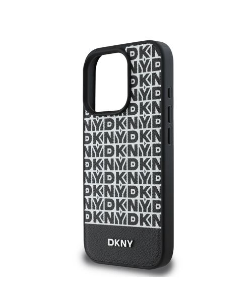 DKNY PU Leather Repeat Pattern Bottom Stripe MagSafe Zadní Kryt pro iPhone 16 Pro Max Black
