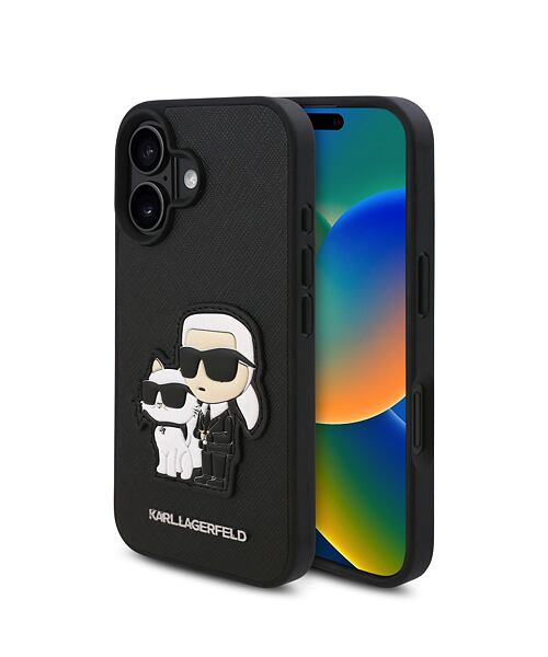 Karl Lagerfeld PU Saffiano Karl and Choupette Zadní Kryt pro iPhone 16 Black