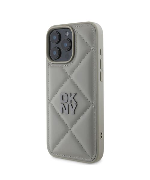 DKNY PU Leather Quilted Stack Logo Zadní Kryt pro iPhone 16 Pro Grey