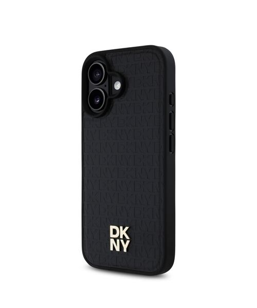 DKNY PU Leather Repeat Pattern Stack Logo MagSafe Zadní Kryt pro iPhone 16 Black