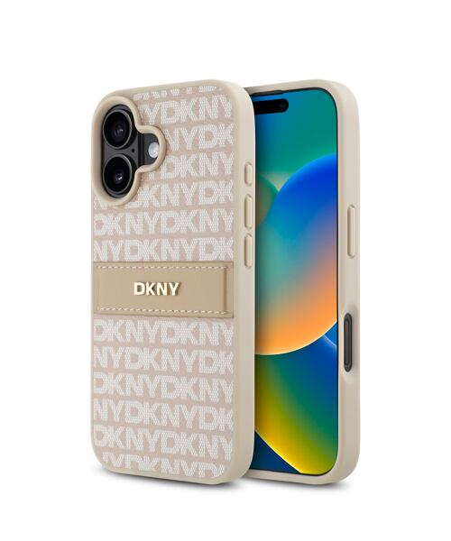 DKNY PU Leather Repeat Pattern Tonal Stripe Zadní Kryt pro iPhone 16 Pink