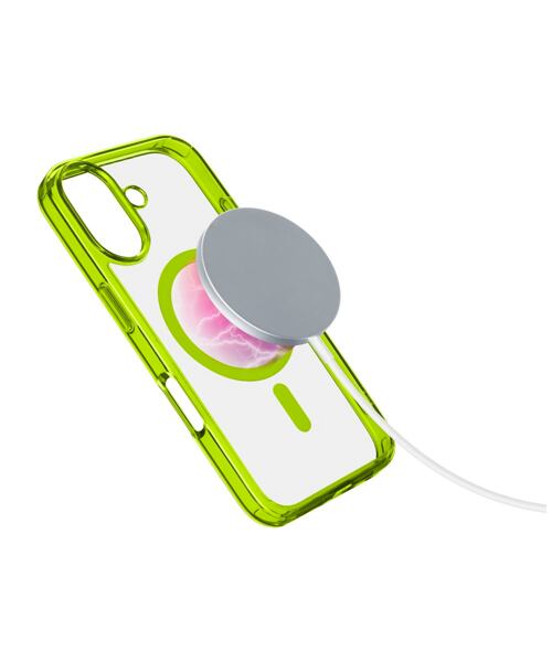 Zadní kryt Cellularline Iconic Mag s podporou Magsafe pro Apple iPhone 16, čirý / limetkový