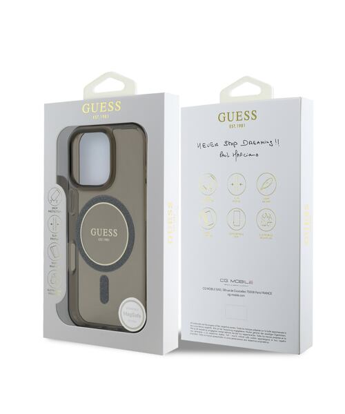 Guess IML Glitter Ring MagSafe Zadní Kryt pro iPhone 16 Pro Max Black