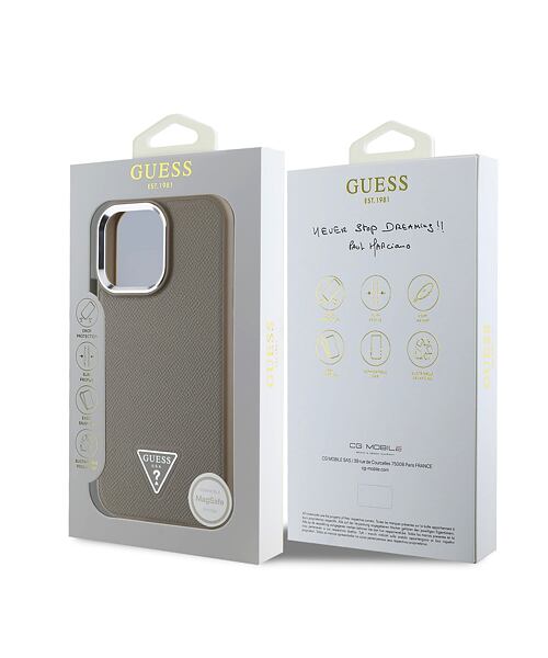 Guess PU Grained Triangle Logo MagSafe Zadní Kryt pro iPhone 16 Pro Max Brown