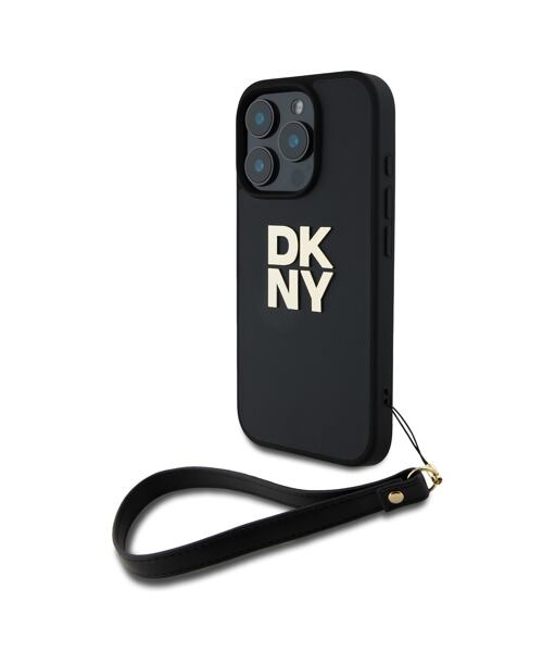 DKNY PU Leather Stack Logo Wrist Strap Zadní Kryt pro iPhone 16 Pro Max Black