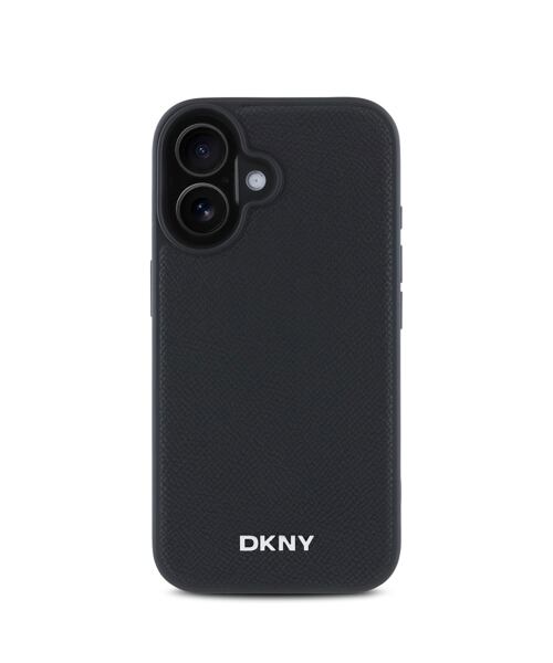 DKNY PU Leather Silver Metal Logo Magsafe Zadní Kryt pro iPhone 16 Black