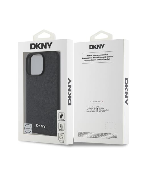 DKNY PU Leather Silver Metal Logo Magsafe Zadní Kryt pro iPhone 16 Pro Black