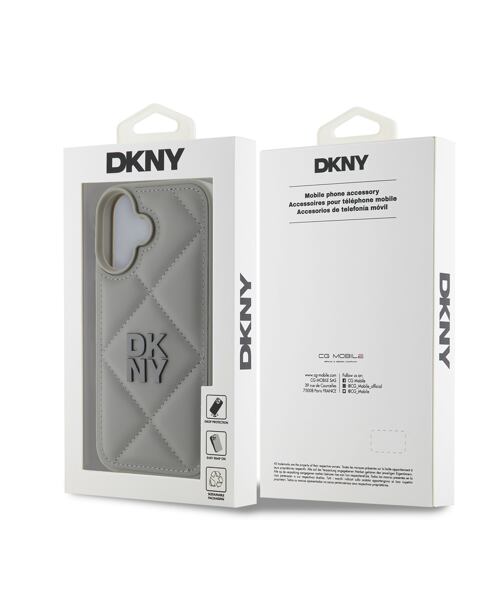 DKNY PU Leather Quilted Stack Logo Zadní Kryt pro iPhone 16 Plus Grey