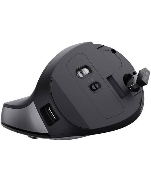 Trust Bayo II/Vertikální/Optická/Pro praváky/2 400 DPI/Bezdrátová USB/Černá