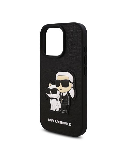 Karl Lagerfeld PU Saffiano Karl and Choupette Zadní Kryt pro iPhone 16 Pro Max Black