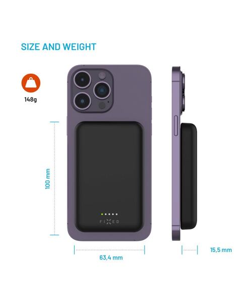 Powerbanka FIXED MagZen s bezdrátovým nabíjením a podporou Magsafe, 6 000 mAh, černá