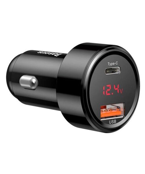 Baseus nabíječka do auta Magic USB-C PD, USB-A 45W s displejem černá