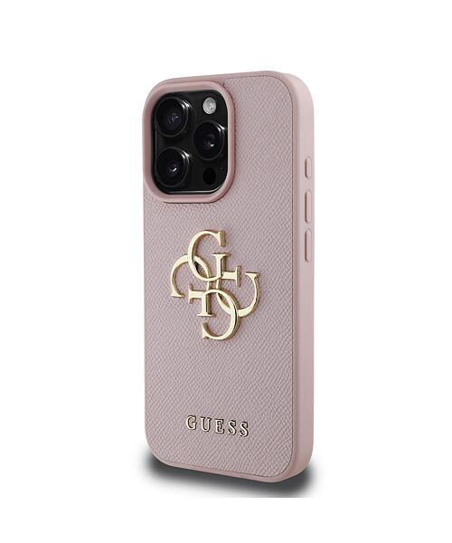 Guess PU Grained 4G Metal Logo Zadní Kryt pro iPhone 15 Pro Max Pink
