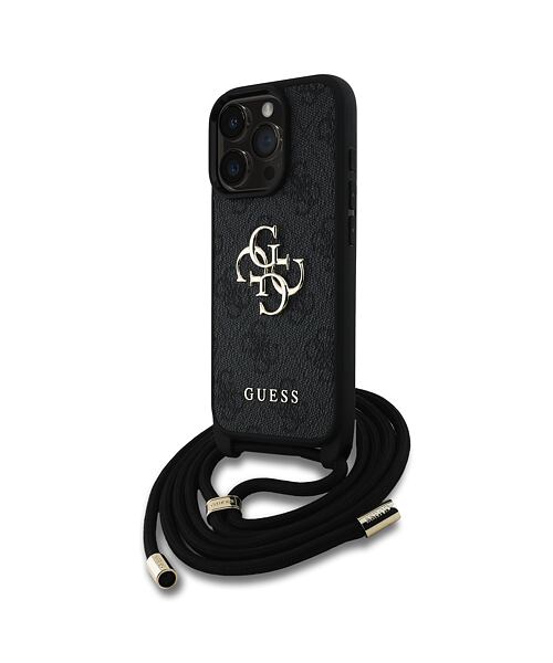 Guess PU 4G Metal Logo Crossbody Popruh Zadní Kryt pro iPhone 16 Pro Max Black